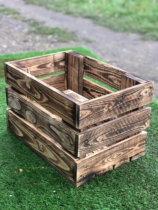 Rustic Direct Rectangular Scorched Eco Wood Crate 3 Tier - 50cm x 30cm