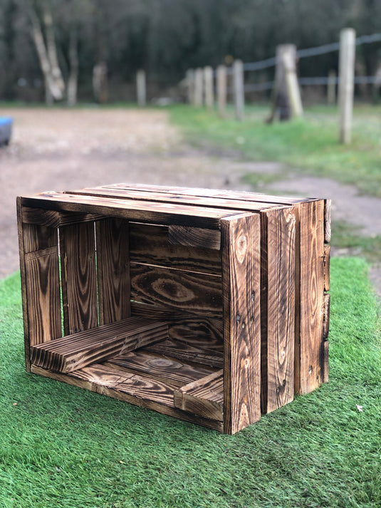 Rustic Direct Rectangular Scorched Eco Wood Crate 3 Tier 40cm x 30cm