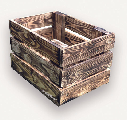 Rustic Direct Rectangular Scorched Eco Wood Crate LARGE 60cm x 30cm